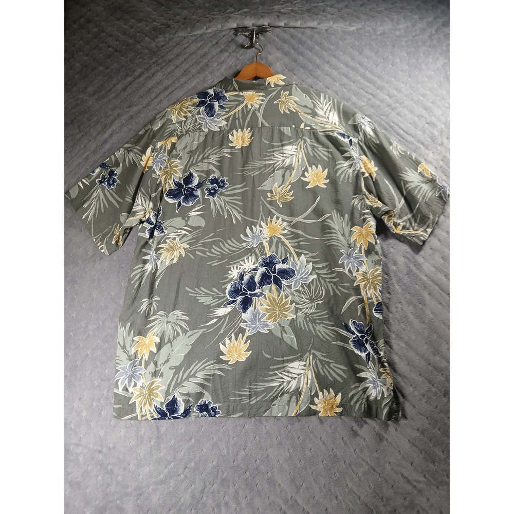 Tommy Bahama Mens Large Rayon Tropical Floral Orchid Camp Shirt Sage Green - Picture 7 of 8